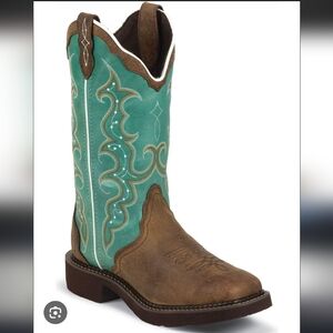 Justin Boots Turquoise and Brown Western Heeled Cowgirl Boots